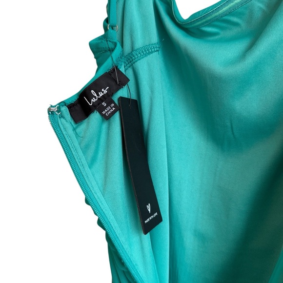 Women’s Lulus Teal Sleeveless Ruched Bodycon Mermaid Midi Dress Size Small NWT - Picture 10 of 14